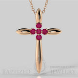 Ruby Slender Cross Pendant In 14K Gold (0.15 Ctw) - 14K Rose Gold