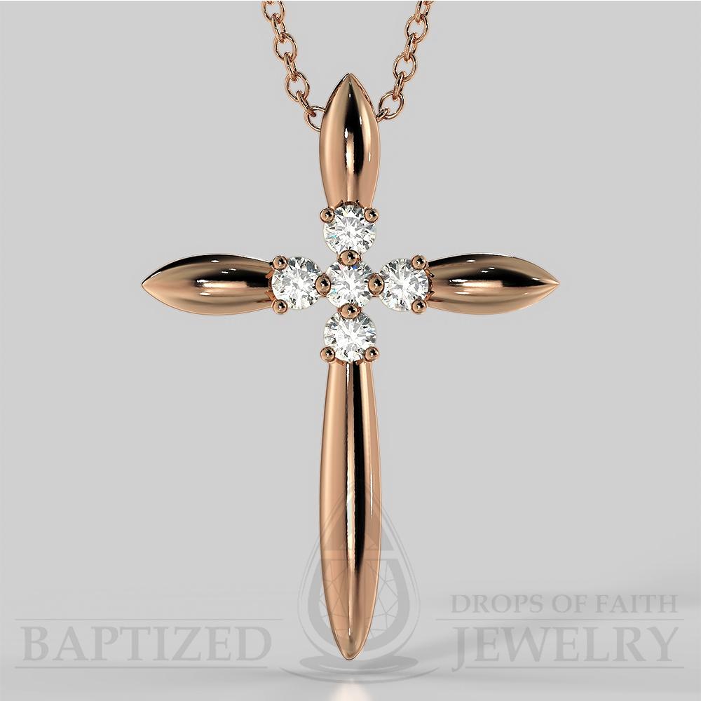 Natural Diamonds Slender Cross Pendant In 14K Gold (0.15 Ctw) - 14K Rose Gold