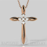 Natural Diamonds Slender Cross Pendant In 14K Gold (0.15 Ctw) - 14K Rose Gold