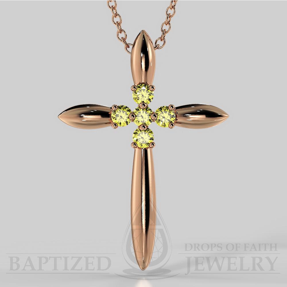 Fancy Yellow Diamonds Slender Cross Pendant In 14K Gold (0.15 Ctw) - 14K Rose Gold