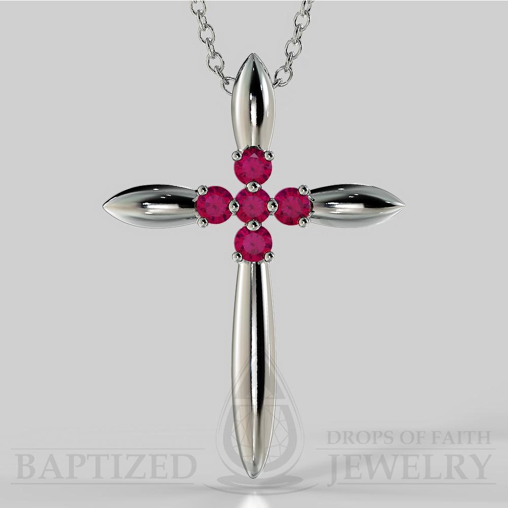 Ruby Slender Cross Pendant In 14K Gold (0.15 Ctw) - 14K White Gold