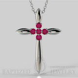 Ruby Slender Cross Pendant In 14K Gold (0.15 Ctw) - 14K White Gold