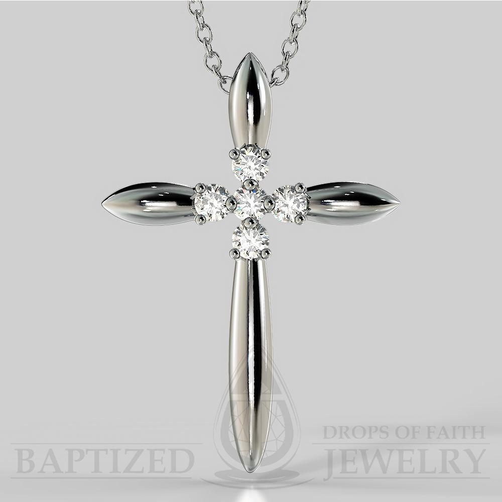 Natural Diamonds Slender Cross Pendant In 14K Gold (0.15 Ctw) - 14K White Gold