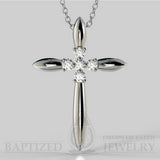 Natural Diamonds Slender Cross Pendant In 14K Gold (0.15 Ctw) - 14K White Gold