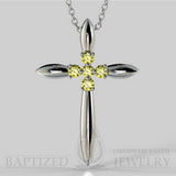Fancy Yellow Diamonds Slender Cross Pendant In 14K Gold (0.15 Ctw) - 14K White Gold