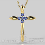 Blue Sapphire Slender Cross Pendant In 14K Gold (0.15 Ctw) - 14K Yellow Gold