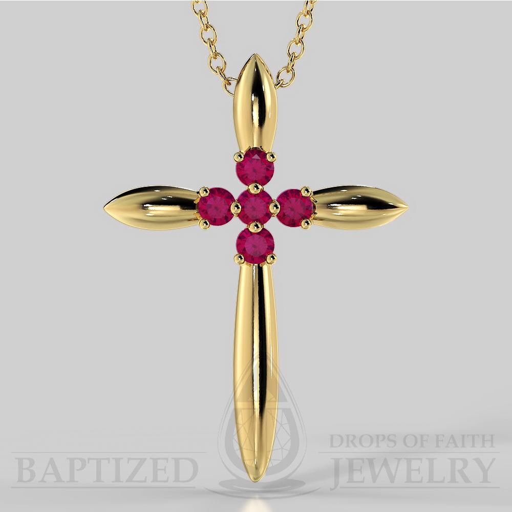 Ruby Slender Cross Pendant In 14K Gold (0.15 Ctw) - 14K Yellow Gold