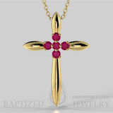 Ruby Slender Cross Pendant In 14K Gold (0.15 Ctw) - 14K Yellow Gold