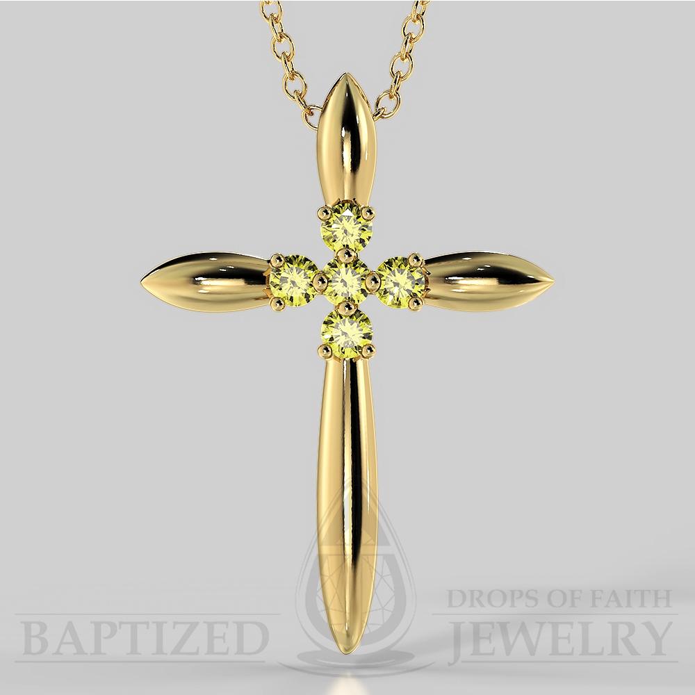 Fancy Yellow Diamonds Slender Cross Pendant In 14K Gold (0.15 Ctw) - 14K Yellow Gold