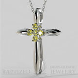 Fancy Yellow Diamonds Slender Cross Pendant In 14K Gold (0.15 Ctw) - 14K White Gold
