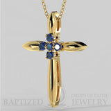Blue Sapphire Slender Cross Pendant In 14K Gold (0.15 Ctw) - 14K Yellow Gold