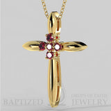 Ruby Slender Cross Pendant In 14K Gold (0.15 Ctw) - 14K Yellow Gold