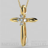 Natural Diamonds Slender Cross Pendant In 14K Gold (0.15 Ctw) - 14K Yellow Gold