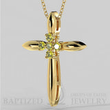 Fancy Yellow Diamonds Slender Cross Pendant In 14K Gold (0.15 Ctw) - 14K Yellow Gold
