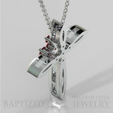 Ruby Slender Cross Pendant In 14K Gold (0.15 Ctw) - 14K White Gold