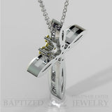 Fancy Yellow Diamonds Slender Cross Pendant In 14K Gold (0.15 Ctw) - 14K White Gold