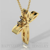 Blue Sapphire Slender Cross Pendant In 14K Gold (0.15 Ctw) - 14K Yellow Gold