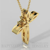 Fancy Yellow Diamonds Slender Cross Pendant In 14K Gold (0.15 Ctw) - 14K Yellow Gold