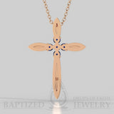 Blue Sapphire Slender Cross Pendant In 14K Gold (0.15 Ctw) - 14K Rose Gold