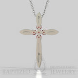 Ruby Slender Cross Pendant In 14K Gold (0.15 Ctw) - 14K White Gold