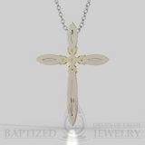 Fancy Yellow Diamonds Slender Cross Pendant In 14K Gold (0.15 Ctw) - 14K White Gold