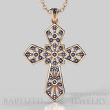 Blue Sapphire Wide Cross Pendant In 14K Gold (0.35 Ctw) - 14K Rose Gold