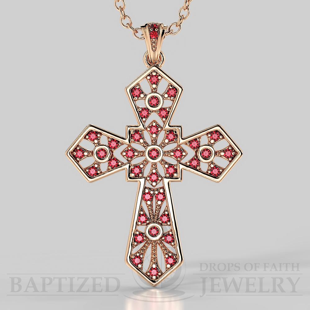 Ruby Wide Cross Pendant In 14K Gold (0.35 Ctw) - 14K Rose Gold