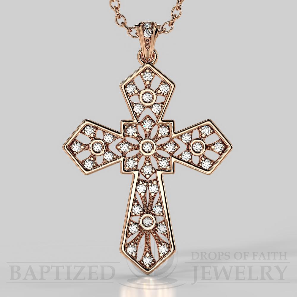 Natural Diamonds Wide Cross Pendant In 14K Gold (0.35 Ctw) - 14K Rose Gold