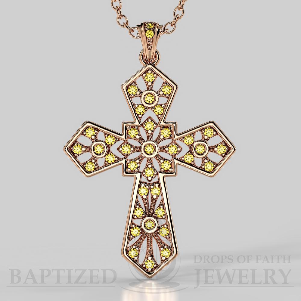 Fancy Yellow Diamonds Wide Cross Pendant In 14K Gold (0.35 Ctw) - 14K Rose Gold