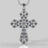 Blue Sapphire Wide Cross Pendant In 14K Gold (0.35 Ctw) - 14K White Gold