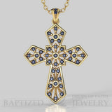 Blue Sapphire Wide Cross Pendant In 14K Gold (0.35 Ctw) - 14K Yellow Gold