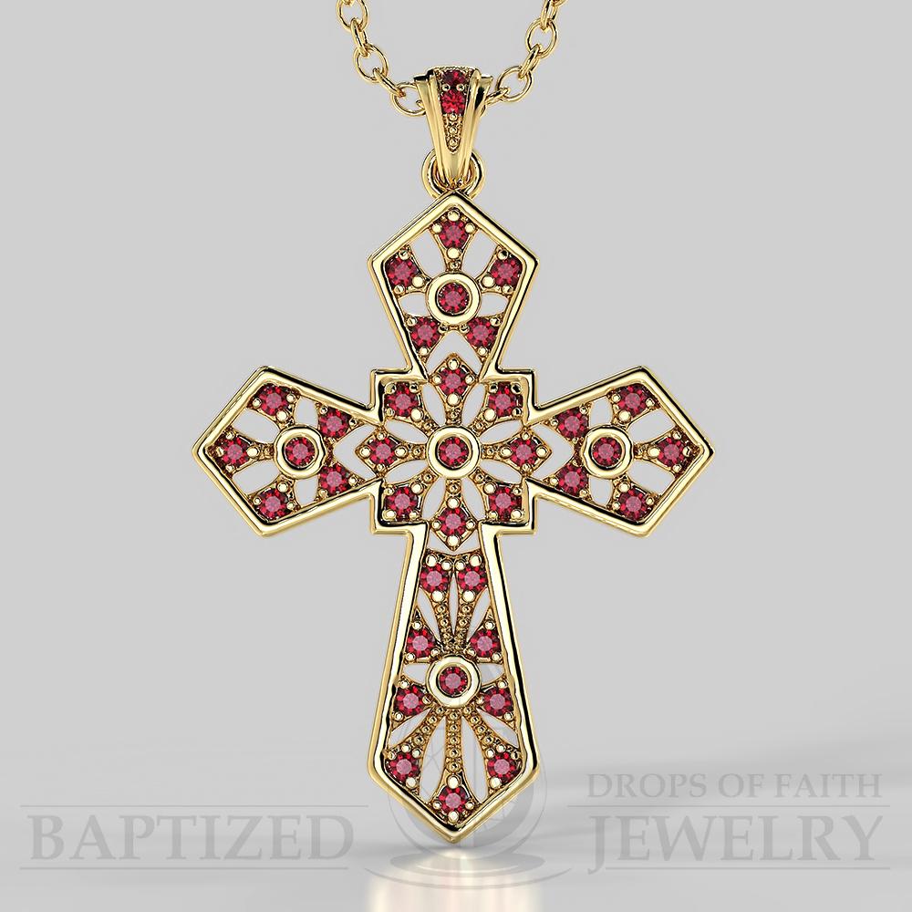 Ruby Wide Cross Pendant In 14K Gold (0.35 Ctw) - 14K Yellow Gold