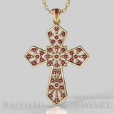 Ruby Wide Cross Pendant In 14K Gold (0.35 Ctw) - 14K Yellow Gold