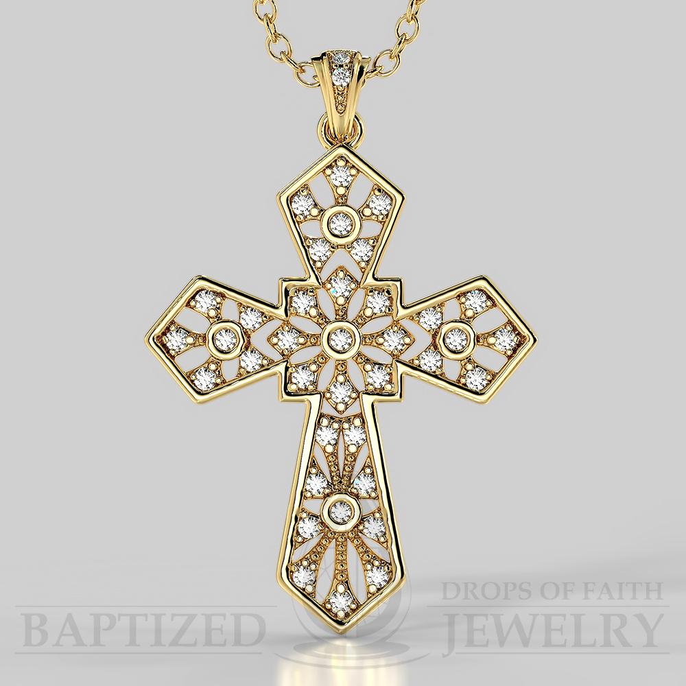 Natural Diamonds Wide Cross Pendant In 14K Gold (0.35 Ctw) - 14K Yellow Gold