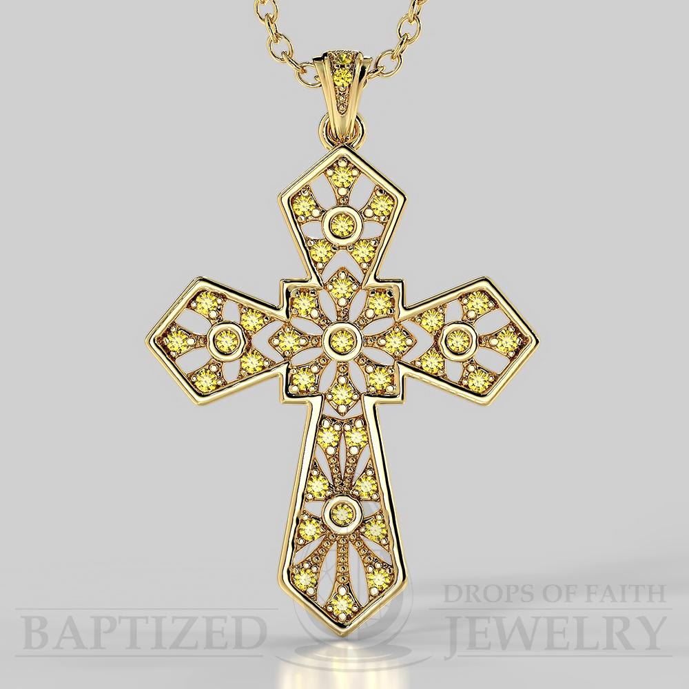 Fancy Yellow Diamonds Wide Cross Pendant In 14K Gold (0.35 Ctw) - 14K Yellow Gold