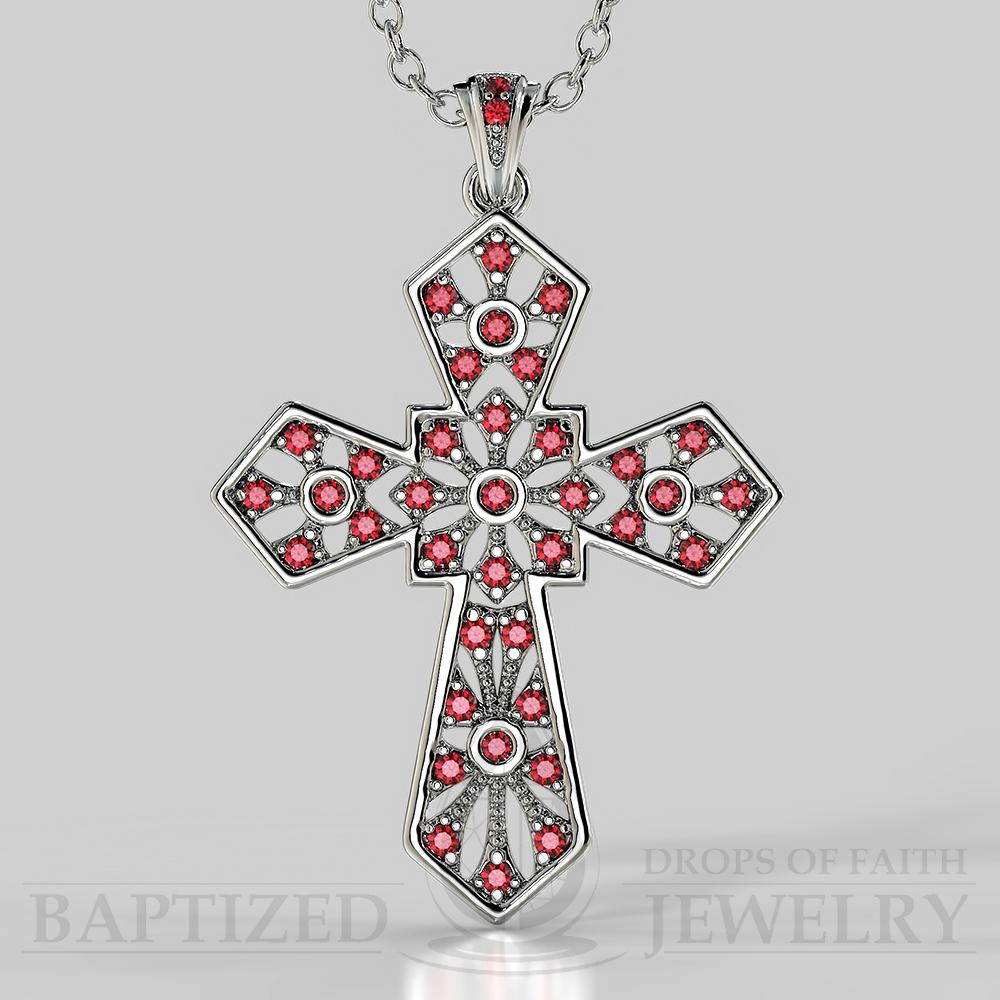 Ruby Wide Cross Pendant In 14K Gold (0.35 Ctw) - 14K White Gold
