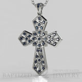 Blue Sapphire Wide Cross Pendant In 14K Gold (0.35 Ctw) - 14K White Gold