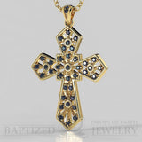 Blue Sapphire Wide Cross Pendant In 14K Gold (0.35 Ctw) - 14K Yellow Gold
