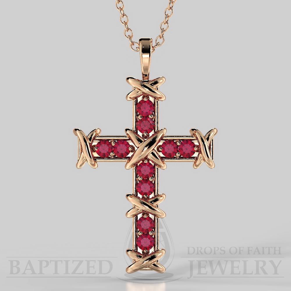 Ruby Knotted Cross Pendant In 14K Gold (0.35 Ctw) - 14K Rose Gold