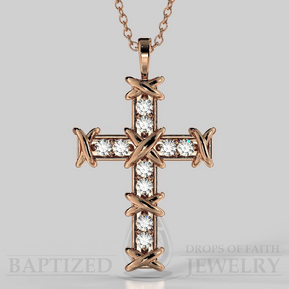 Natural Diamonds Knotted Cross Pendant In 14K Gold (0.35 Ctw) - 14K Rose Gold