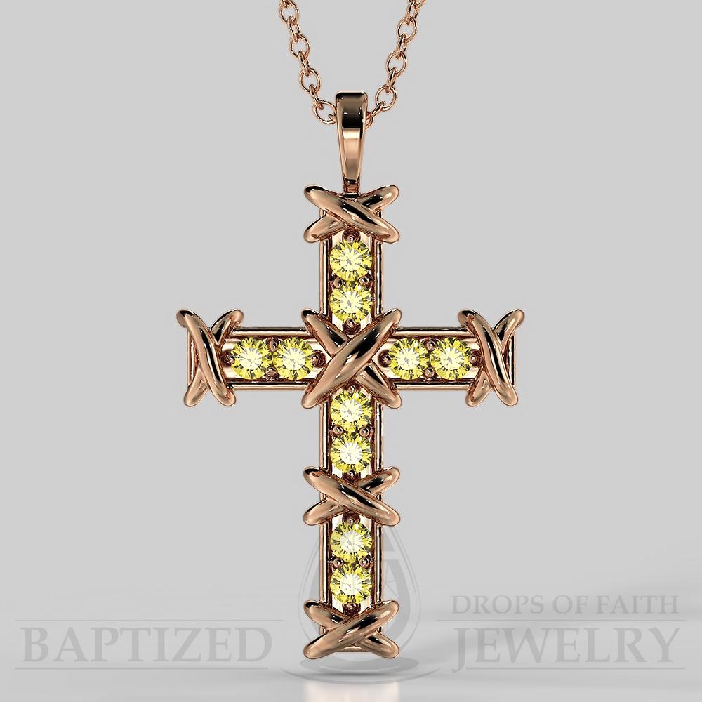 Yellow Diamonds (Color Enhanced) Knotted Cross Pendant In 14K Gold (0.35 Ctw) - 14K Rose Gold