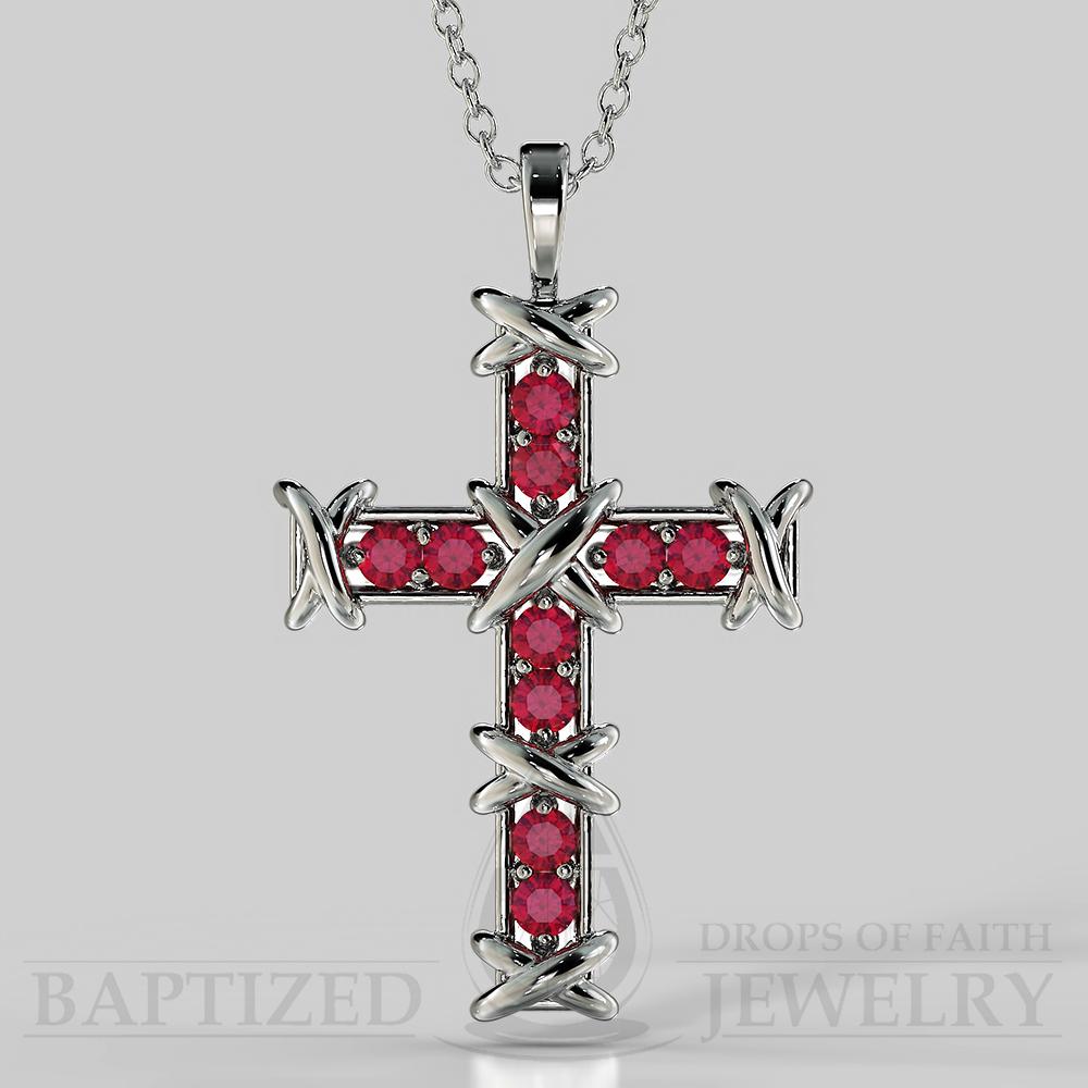 Ruby Knotted Cross Pendant In 14K Gold (0.35 Ctw) - 14K White Gold