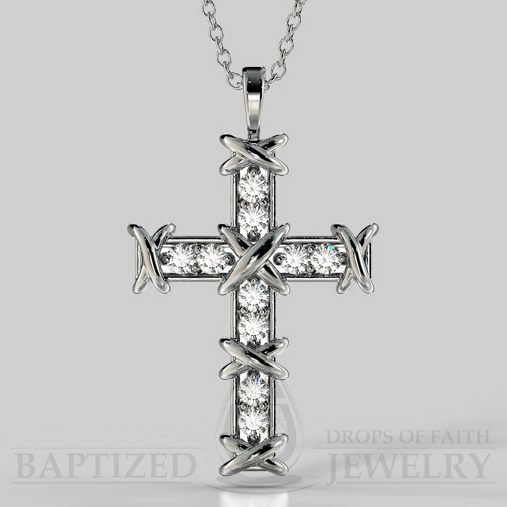 Natural Diamonds Knotted Cross Pendant In 14K Gold (0.35 Ctw) - 14K White Gold