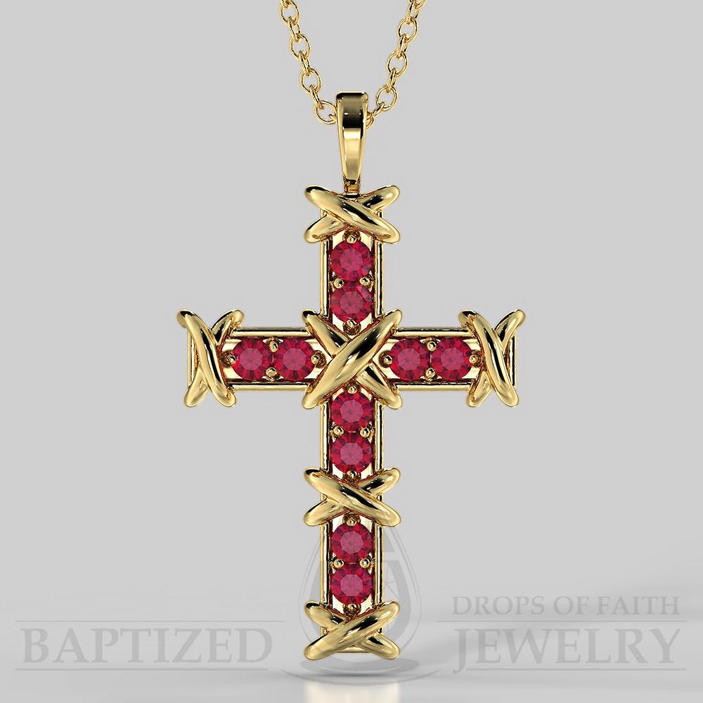 Ruby Knotted Cross Pendant In 14K Gold (0.35 Ctw) - 14K Yellow Gold