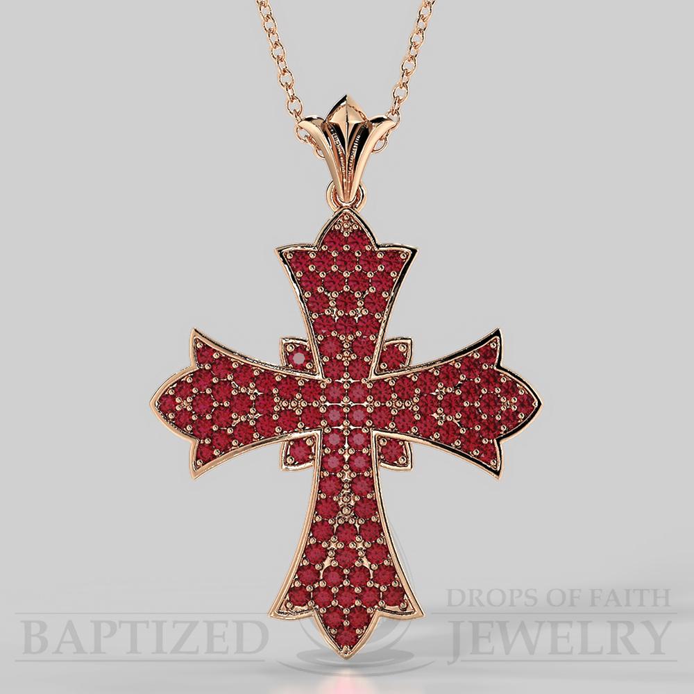 Ruby Wide Full Cross Pendant In 14K Gold (1.08 Ctw) - 14K Rose Gold