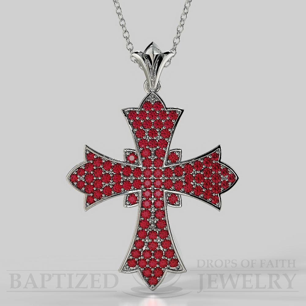 Ruby Wide Full Cross Pendant In 14K Gold (1.08 Ctw) - 14K White Gold