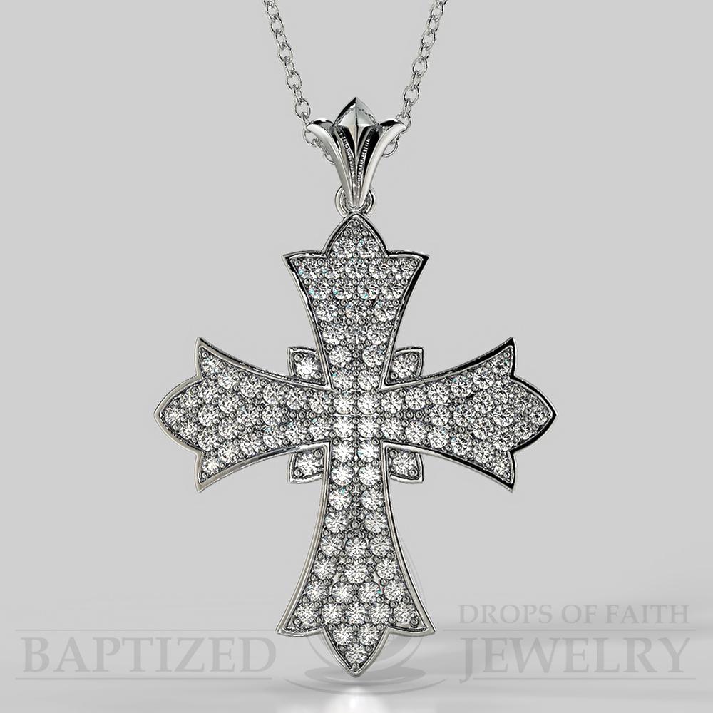 Natural Diamonds Wide Full Cross Pendant In 14K Gold (0.95 Ctw) - 14K White Gold