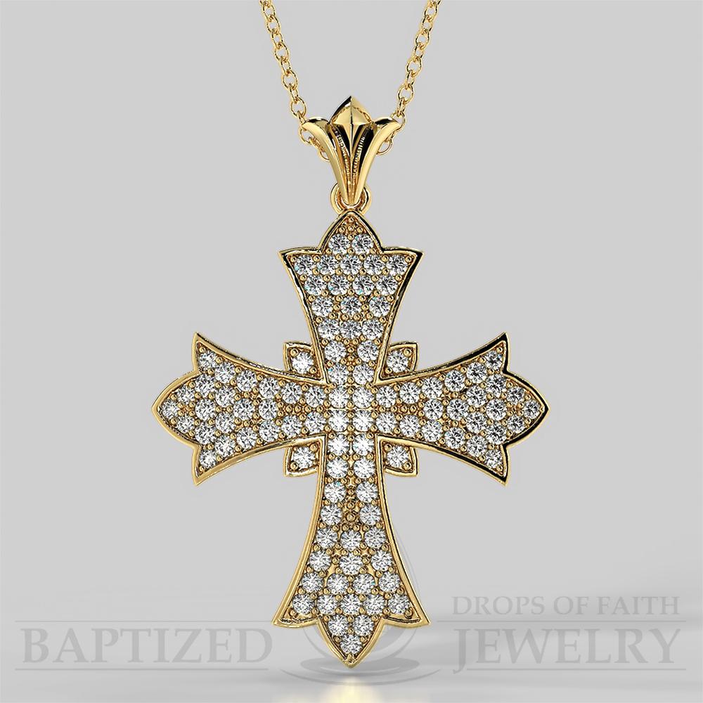Natural Diamonds Wide Full Cross Pendant In 14K Gold (0.95 Ctw) - 14K Yellow Gold