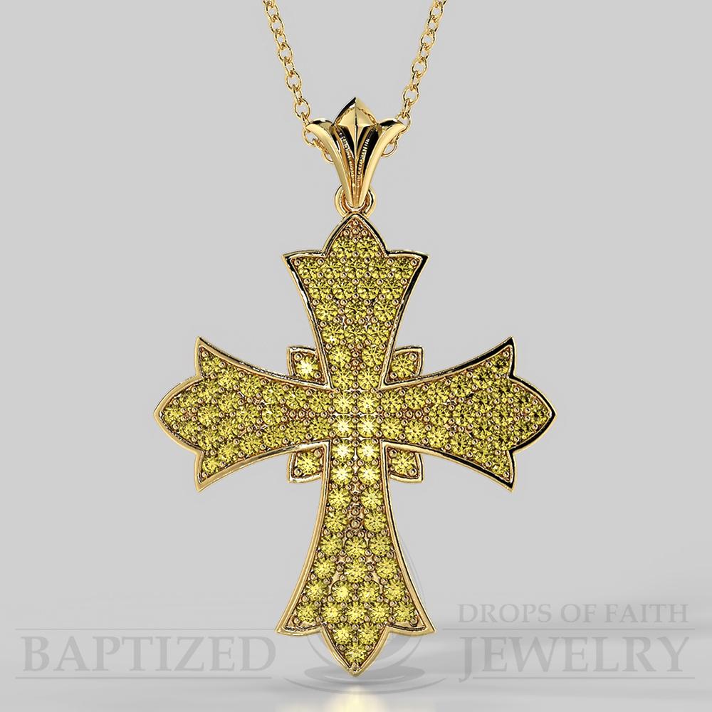 Fancy Yellow Diamonds Wide Full Cross Pendant In 14K Gold (0.95 Ctw) - 14K Yellow Gold