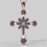 Blue Sapphire Flower Cross Pendant In 14K Gold (0.52 Ctw) - 14K Rose Gold